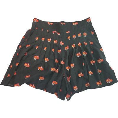 Pantalones cortos plisados para mujer Maeve by Anthropologie XS negros con flores rojas amarillas Foto 1 de 4