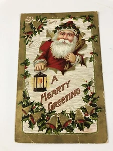 Antique German Santa Clause postcard Holly Berries Candle Light made in Germany - Picture 1 of 7