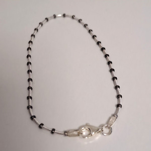 Echt 925 Silber zartes Armband Armkette Onyxkugeln Karabiner schlangenkette