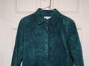 Pendleton 100% Leather Shirt Top Womens Medium Suade Green Blouse - Bild 1 von 5