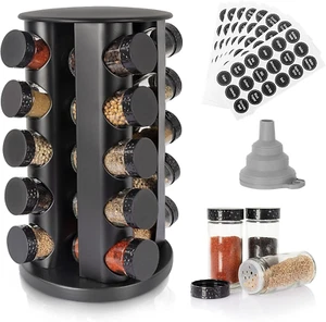 Black Countertop Rotating Spice Rack, Empty 20-Jars Revolving Spice Rack Organiz - Picture 1 of 6