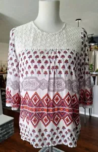 Roberta Roller Rabbit Top Small Geometric Print Blouse Tunic Boho Spring - Picture 1 of 8