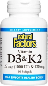 Natural Factors Vitamin K & D, 120mcg, 1,000 IU, 60 Softgels … - Picture 1 of 9