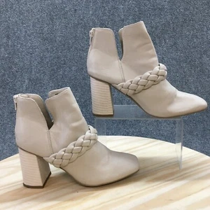 Dolce Vita Boots Womens 9 Melika Braid Heels Ankle Booties Cream Faux Leather - Picture 1 of 20