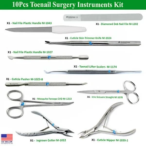 10 Stck. Sortiment Podiatrie Nagelchirurgie Instrumente Kit Zehennagelentfernung eingewachsener Cutter - Bild 1 von 9