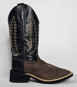 Old West Womens Black Brown Leather Cowboy Boot size 7 Style 1606Y - Picture 1 of 15