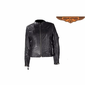 Ladies Black  Leather   Jacket  With 2 Large Concealed  Gun Pockets Small To 2X - Picture 1 of 1