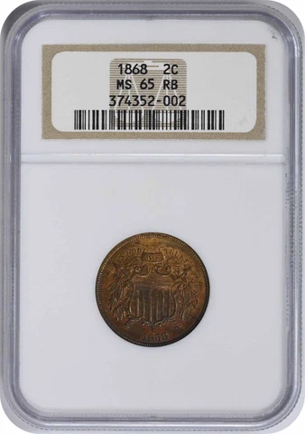 1868 Two Cent Piece MS65RB NGC Cover