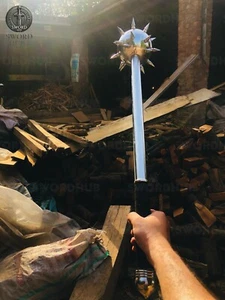 Medieval Hand Made Spiked Ball Mace Silver with Silver Deadly Morning Star - Picture 1 of 6