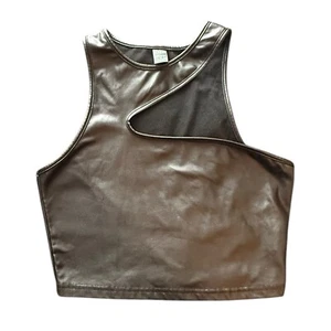 SHEIN Negro FORRADO Imitación Cuero ESCOTE RECORTADO ASIMÉTRICO Recortado CAPA SIN MANGAS Pequeña - Imagen 1 de 7