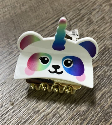 Justice rainbow panda unicorn hair clip claw gold tone - Image 1 of 4