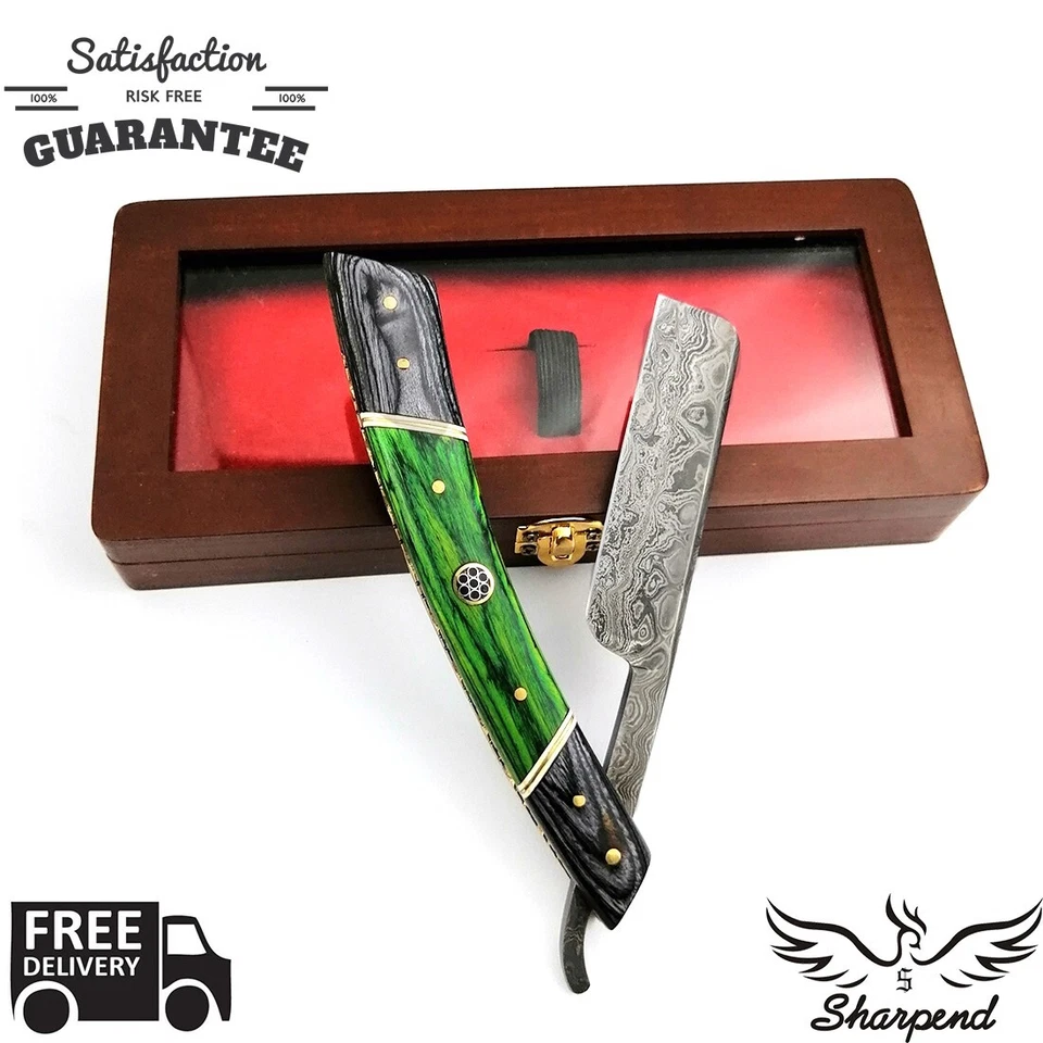 Damascus Steel Straight Razor Cut Throat Barber Salon Shaving Razor Wood Handle - image 1 of 4