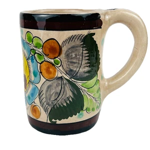Taza de cerámica de arte popular Tonala colorida taza floral firmada - Imagen 1 de 11