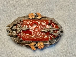 Chinese Cinnabar Brooch Hat Pin High Quality Circa 1900 Vtg TX61 - Picture 1 of 10