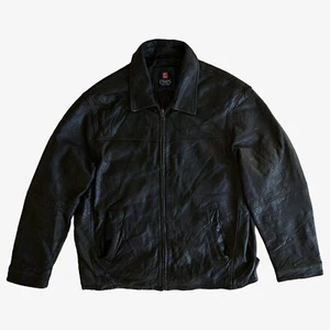 Vintage 90s Chaps Soft Black Leather Driving Jacket, Y2K Polo Ralph Lauren Biker - Picture 1 of 12