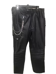 Pantalones de motocicleta de cuero negro auténtico con cadena talla: 34 - Imagen 1 de 9