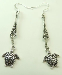 Long Turtle Sea Life Earrings Beach Ocean Handmade Jewelry - Picture 1 of 1