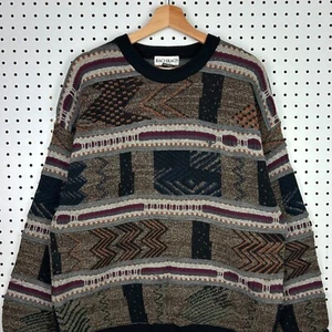 Bachrach 3D Coogi Style Knit Sweater Sz Medium Brown Black Abstract Grandpa 90s - Picture 1 of 6