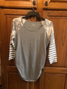 Motherhood gray maternity shirt with stipes and floal print size M - Picture 1 of 5