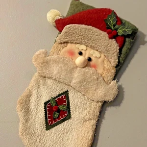 Medias de Navidad caprichosas de colección rústicas sherpa y fieltro Santa Claus Holy Berry - Imagen 1 de 8