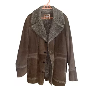 Pioneer Wear Jacket Vintage Mens Size 44 Brown Sueded Leather Sherpa Lined Retro - Picture 1 of 8