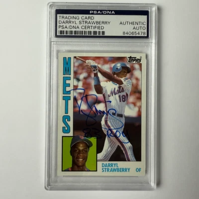 Darryl Strawberry Signed 1984 Topps Rookie #182 w/83 ROY PSA Auto Authentic - Image 1 of 2