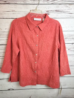 Nuevo con etiquetas Top para mujer de colección primera edición Caliborne Burn Out naranja concha abotonada talla XL Foto 1 de 4