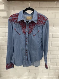 Skully Mujer Western Gunfighter Azul Arándano Bordado Botón Talla XL - Imagen 1 de 6