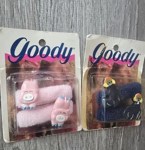 2 Goody Vtg 1989 Terry Stretch Ponytail Holders Scrunchies Piggies & Seals NOS - Picture 1 of 7