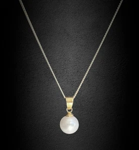 Real Pearl Pendant Gold Vermeil 925 Silver 8.5mm Freshwater Pearl 18" Chain New - Picture 1 of 8