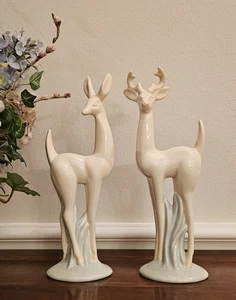 Mid-Century Modern Ceramic Deer Figurine Pair - Picture 1 of 9