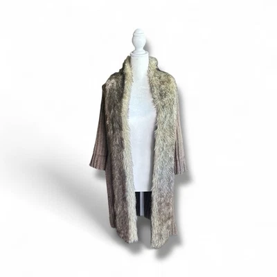 Kenar Woman’s L Alpaca Wool Blend Faux Fur Trim Cardigan Coat Y2K Boho Mob Wife - Image 1 of 4
