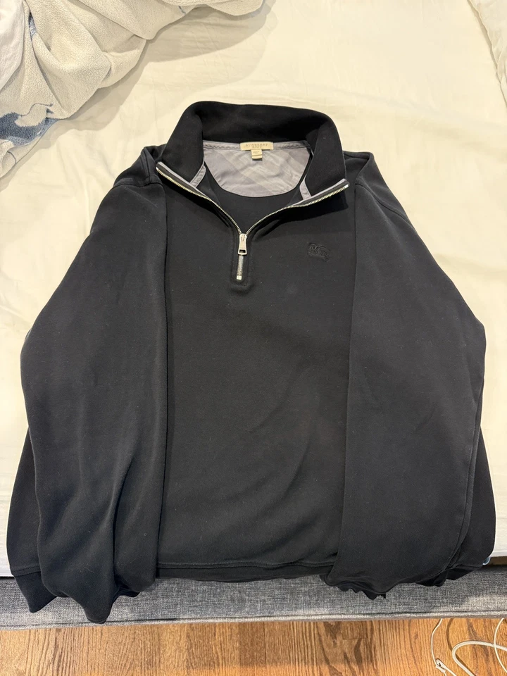 Suéter Burberry Brit Para Hombres XL Negro 1/4 Cremallera Pullover Activo 100% Algodón COMO NUEVO 🔥 Foto 1 de 2