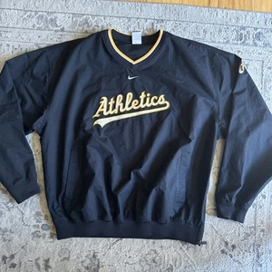 Vintage Nike Oakland A's Athletics Pullover Windbreaker Center Swoosh schwarz Gr. XL - Bild 1 von 9