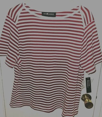 Top Sag Harbor Sport Rojo y Blanco Rayas Manga Corta Grande Nuevo Con Etiquetas Pullov Foto 1 de 4