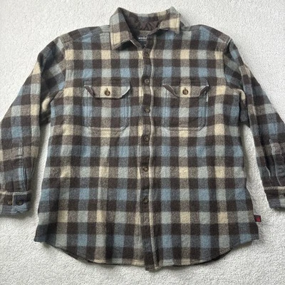 Woolrich Wool Button Up Long Sleeve Shirt Men's Willow Buffalo Brown Plaid READ - Image 1 of 4