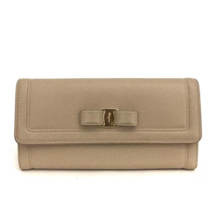 Salvatore Ferragamo Vara Ribbon Leather Long Bifold Wallet Beige/6BH0111 - Picture 1 of 8