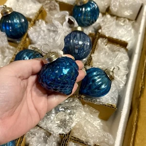Balsam Hill Mercury Glass Mini Ornament Collection Blue Turquoise Set of 24 New - Picture 1 of 6