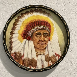 Vintage Native American Chief Tray Wall Hanging Tin Retro - Picture 1 of 10