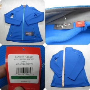 Spyder Jacket Womens Large Blue Pockets Bandita Full Zip Flex Fleece Hiking NEW - Picture 1 of 14