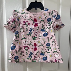 Mini Boden Pink Wildflower Garden Butterfly Bee Blouse Ruffle Sleeve Girls 5-6? - Picture 1 of 14