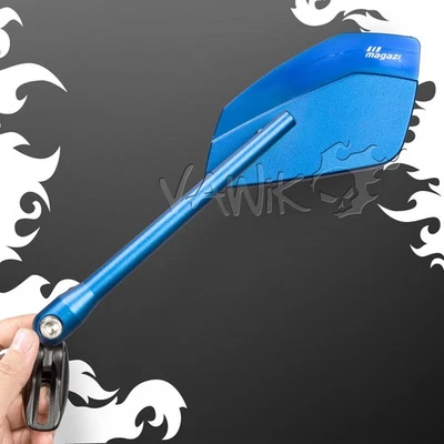 Espejos retrovisores azules VAWiK CLEAVERII E-Mark base negra para moto deportiva Kawasaki Yamaha Foto 1 de 4