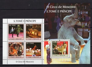 Sao Tome -  Moscow Circus in Russia - Elephant / Lion / Bear stamps -  MNH** S1 - Picture 1 of 1
