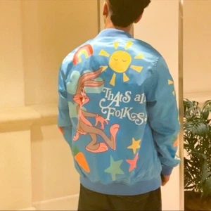 Men's White That’s All Folks Lightweight Satin Jacket - Picture 1 of 4