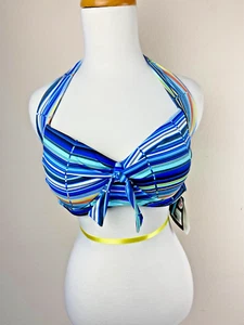 Sunseeker Padded Bra Bathing Suit Top 10 US Cup B-D Aqua Splash Striped Tie Swim - Picture 1 of 14