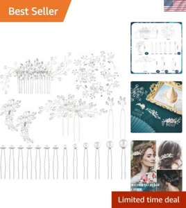 Bridal Hair Accessories Pearl Crystal Flower Clips U-Shaped Rhinestone for Br... - Picture 1 of 9