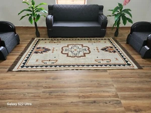Traditional Turkish Kilim Rug Handmade Wool Jute Geometric Carpet For Home Decor - Picture 1 of 8