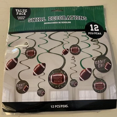 12 Pc Football Hanging Swirls Party Decorations Team Game Room Decor Spirals - Image 1 of 3