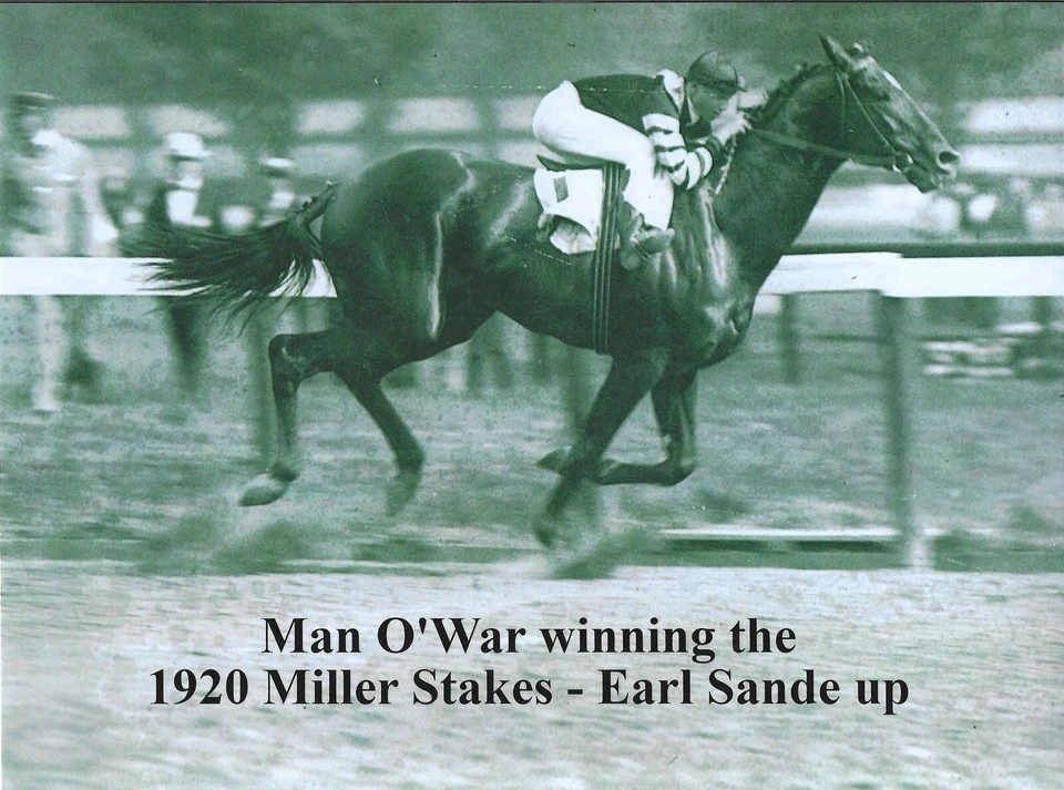 1920 - MAN O' WAR ganando las apuestas Miller en Saratoga - 10" x 8" Foto 1 de 1