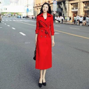 Windbreaker Women's Spring Long Overcoat Jacket New Knee Length Slim Fit Coats - Picture 1 of 11